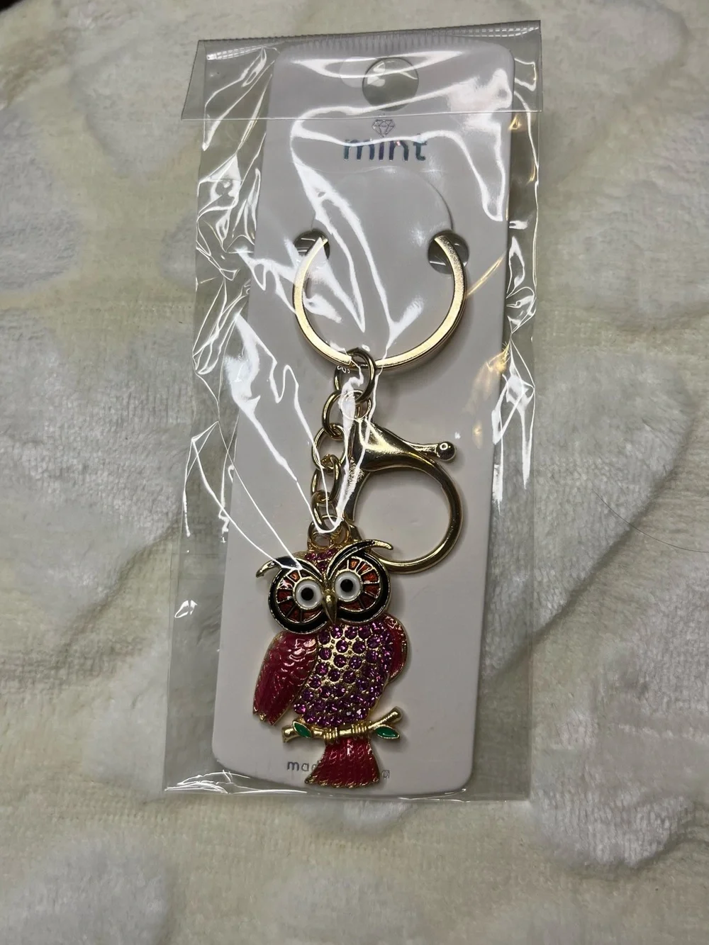 Mint Gold-Tone Pink Owl Keychain - Mint
